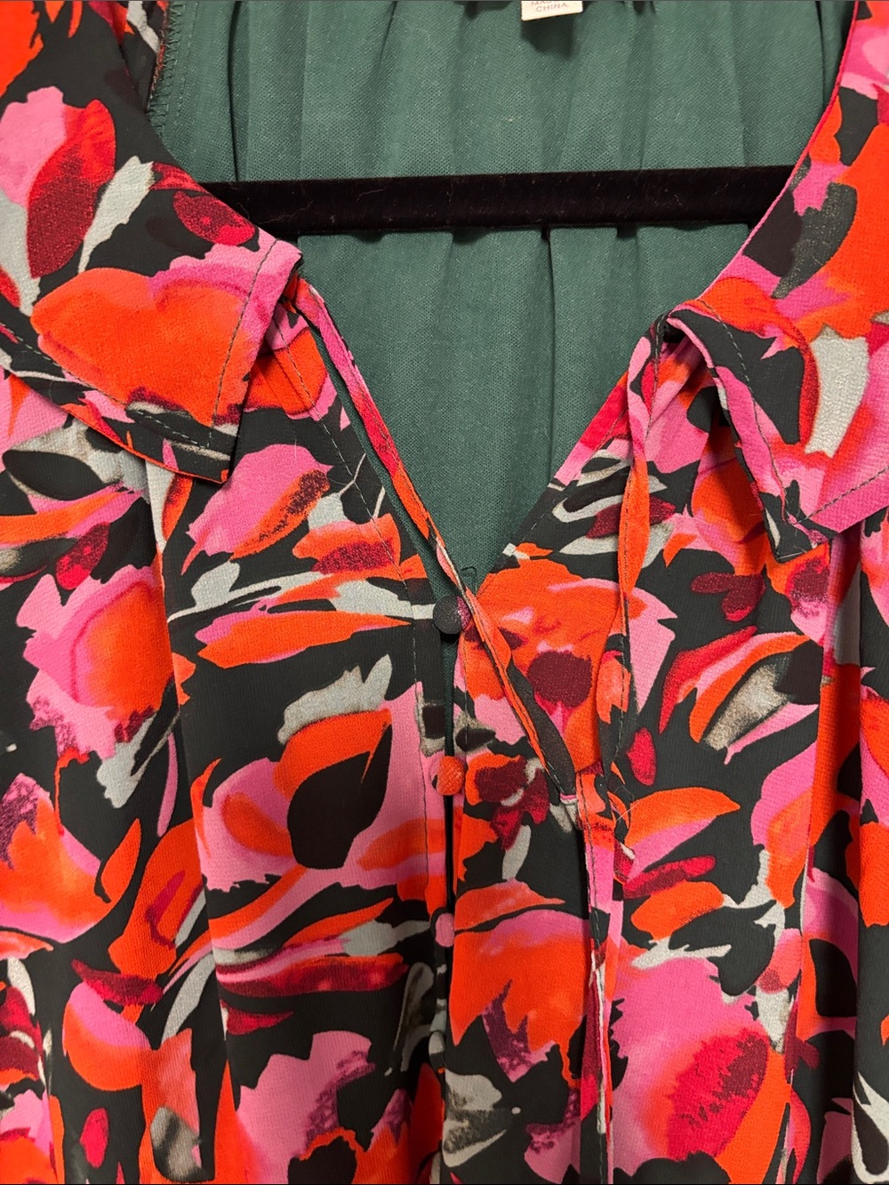 entro Bright Floral Tiered Long Sleeve Dress in Pink & Orange - Picture 5 of 7